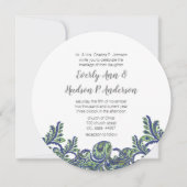 Royal Blue & Green Paisley Peacock Wedding Invite Kaart (Voorkant)