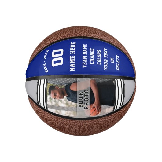 Royal Blue, Grey and White Custom Mini Basketball Basketbal (Voorkant)