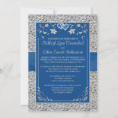 Royal Blue, Grey Love Hearts Faire-part de mariage (Dos)