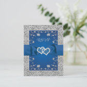 Royal Blue, Grey Love Hearts Mariage Carte RSVP (Debout devant)