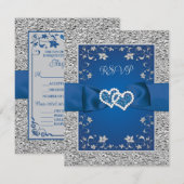 Royal Blue, Grey Love Hearts Mariage Carte RSVP (Devant / Derrière)