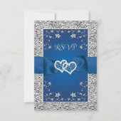 Royal Blue, Grey Love Hearts (PETIT) Mariage RSVP (Devant)