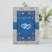 Royal Blue, Grey Love Hearts (PETIT) Mariage RSVP (Debout devant)