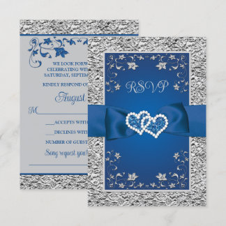 Royal Blue, Grey Love Hearts (PETIT) Mariage RSVP
