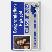 Royal Blue, Grey & White Vinyl Afstuderen Spandoek (Verticaal)