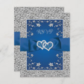 Royal Blue, Grijs Liefde Harten Bruiloft RSVP Kaar (Voorkant / Achterkant)