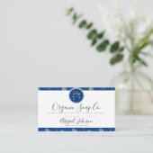 Royal Blue Hand-getrokken Rozen en bladeren ambach Visitekaartje (Staand voorkant)