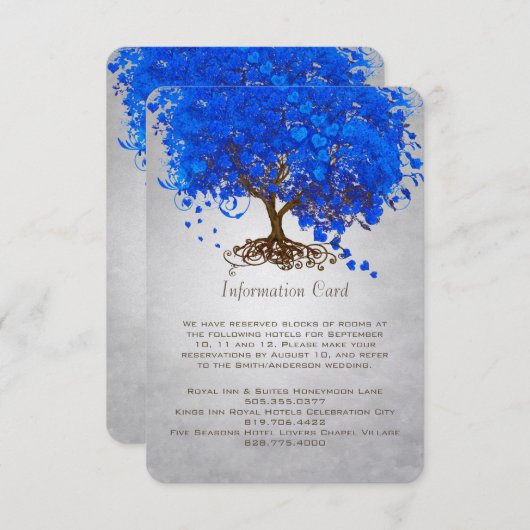 Royal Blue Heart Leaf Tree Weddenschap Enclosure C Informatiekaartje (Voorkant / Achterkant)