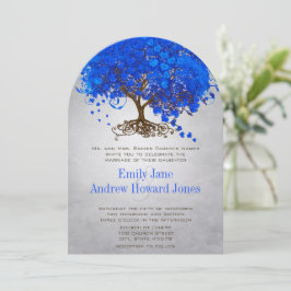 Royal Blue Heart Leaf Tree Wedding Invitations Kaart