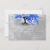Royal Blue Heart Leaf Tree Wedding RSVP Kaartje (Voorkant)