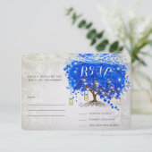 Royal Blue Heart Leaf Tree Wedding RSVP Kaartje (Staand voorkant)