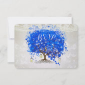 Royal Blue Heart Leaf Tree Wedding RSVP Kaartje (Achterkant)