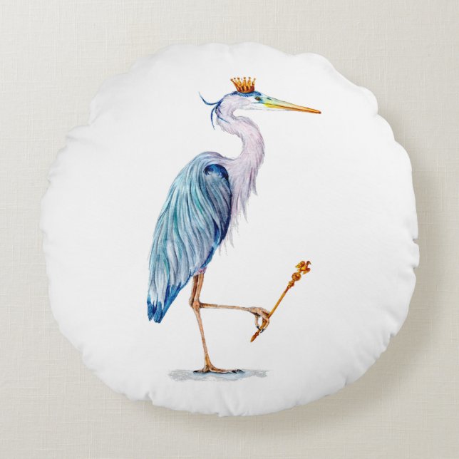 Royal Blue Heron Rond Kussen (Voorkant)