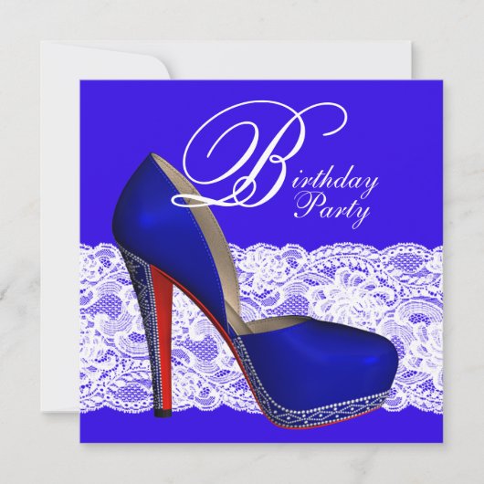 Royal Blue High Heel Shoe Verjaardagsfeest Kaart (Voorkant)