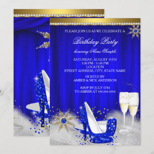 Royal Blue High Heels Snowflake Gold Champagne Kaart
