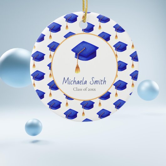 Royal Blue High School Afstuderen kerst Keramisch Ornament