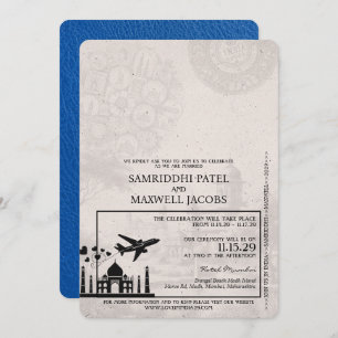 Royal Blue India Passport Wedding Invitation Kaart