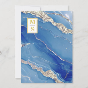 *~ Royal Blue Initialen Agate QR AR66 RSVP bruilof Kaart