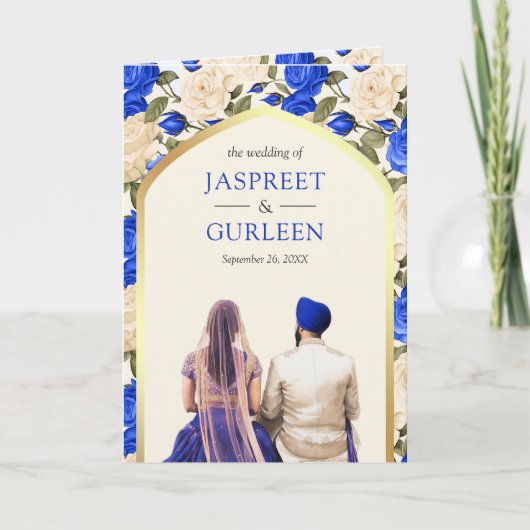 Royal Blue Ivory Bloemen Alles in een Sikh bruilof (Voorkant)