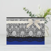 Royal Blue Ivory Elegant Lace Wedding Invitation Kaart (Staand voorkant)