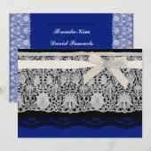 Royal Blue Ivory Elegant Lace Wedding Invitation Kaart (Voorkant / Achterkant)