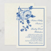Royal Blue Ivory Toile Floral Wedding Kaart (Voorkant / Achterkant)