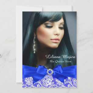 Royal Blue Lace en Jewel Bow Quinceanera Kaart