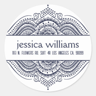 Royal Blue Lace Floral Paisley Mandala Design Ronde Sticker
