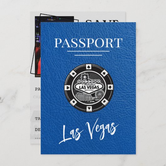 Royal Blue Las Vegas Passport Bewaar de datum Save The Date (Voorkant / Achterkant)