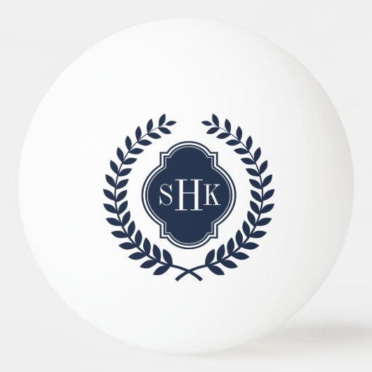 Royal-Blue Laurel Wreath Crest Custom Monogram Pingpongballen (Voorkant)