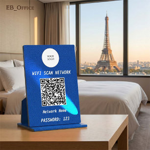 Royal Blue Leather Cyan Spotlight QR Code Wifi Fotoplaat