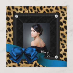 Royal Blue Leopard Photo Afstuderen Aankondiging