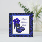 Royal Blue Leopard verjaardagsfeestje Kaart (Staand voorkant)