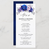 Royal Blue Lila Paars Floral Wedding Menu (Voorkant / Achterkant)