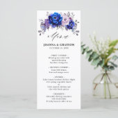 Royal Blue Lila Paars Floral Wedding Menu (Staand voorkant)