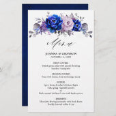 Royal Blue Lila Paars Floral Wedding Menu (Voorkant / Achterkant)
