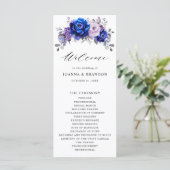 Royal Blue Lila Paars Floral Wedding Programma (Staand voorkant)