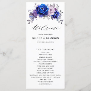 Royal Blue Lila Paars Floral Wedding Programma