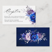 Royal Blue Lila Paarse Bloemen Huwelijksreceptie Informatiekaartje (Voorkant / Achterkant)
