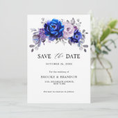 Royal Blue Lila Paarse bloemen sparen de datum Save The Date (Staand voorkant)