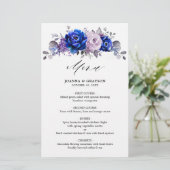 Royal Blue Lilac Purple Floral Menu Mariage (Debout devant)