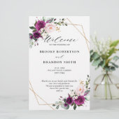 Royal Blue Lilac Purple Floral Wedding Programme (Debout devant)