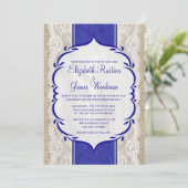 Royal Blue  Linen Burlap Wedding Kaart (Staand voorkant)