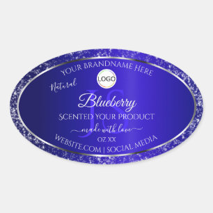 Royal Blue Logo Initialen Glitter Productlabels Ovale Sticker