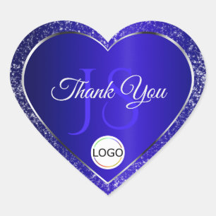Royal Blue Logo Initialen Glitter Schattige Bedank Hart Sticker