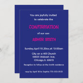 Royal Blue & Magenta Son's Confirmation Invitation (Devant / Derrière)