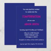 Royal Blue & Magenta Son's Confirmation Invitation Kaart (Voorkant / Achterkant)
