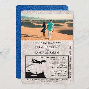 Royal Blue Marokko Passport Wedding Kaart