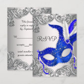 Royal Blue Mask Masquerade Party RSVP (Voorkant / Achterkant)