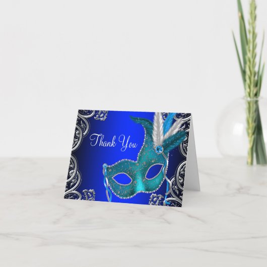 Royal Blue Masquerade Party Bedankt (Voorkant)